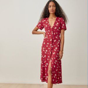 Reformation Locklin Midi Dress Red Cassia Floral Size 6